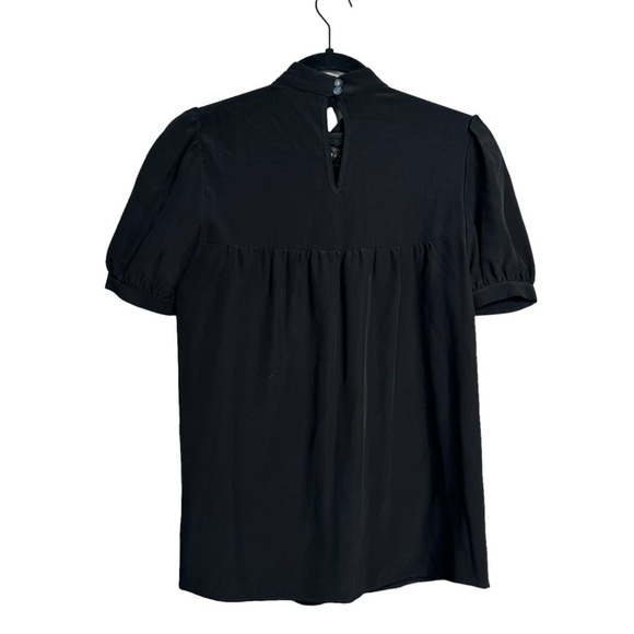 Tibi Black 100% Silk Blouse Womens Size 0 Short Sleeve Top Shirt Lace - Picture 2 of 6
